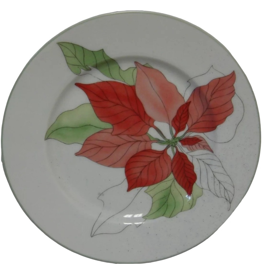 Vintage Block Set of 4 Poinsettia Bread / Dessert Plates 6.25" Holiday Christmas